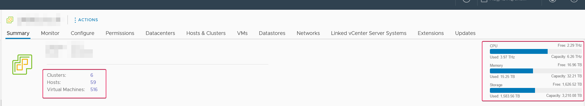 Capture d'écran de VMware vCenter - ressources virtualisées